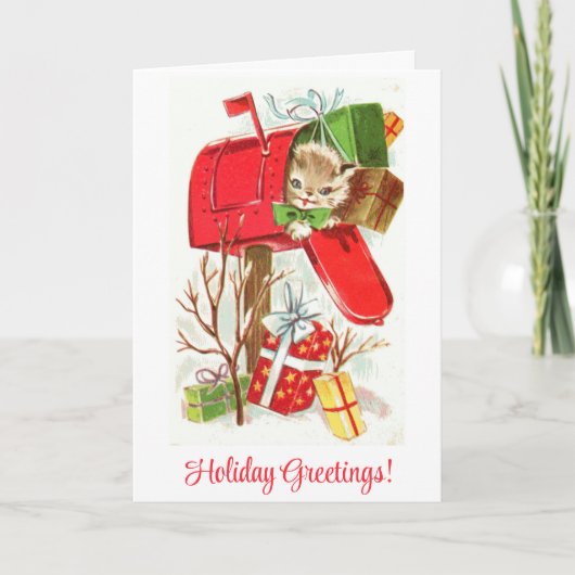 Cute Vintage Kitten Cat Christmas Greetings シーズンカード (正面)