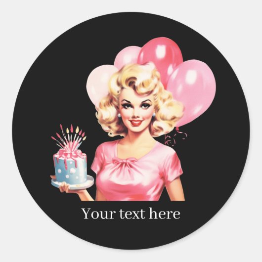 Cute vintage lady Birthday customizable ラウンドシール (正面)