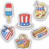 Cute Vintage Patriotic Doodle Sticker Sheet シール (正面)