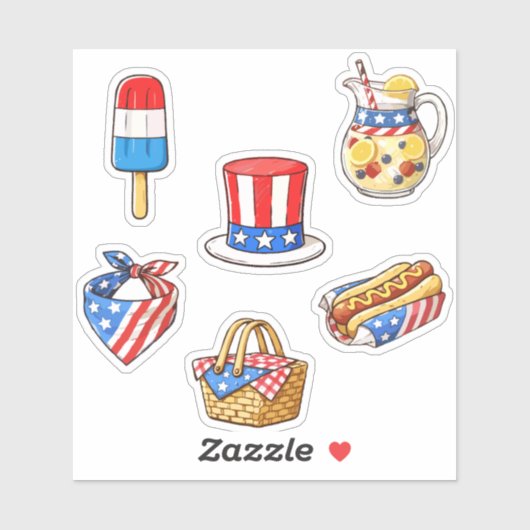 Cute Vintage Patriotic Doodle Sticker Sheet シール (シート)