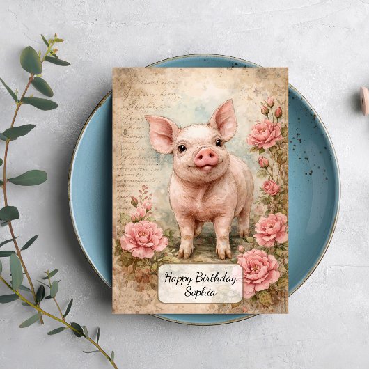Cute Vintage Piglet カード