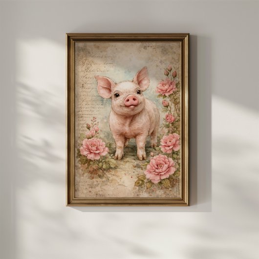 Cute Vintage Piglet ポスター