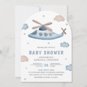 Cute Vintage Retro Blue Helicopter Baby Shower 招待状 (正面)