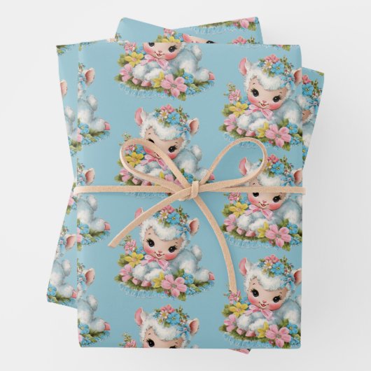 Cute Vintage Retro Easter Lamb Gift Wrap ラッピングペーパーシート (インサイチュ)