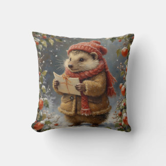 Cute vintage-style christmas hedgehog クッション