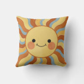 Cute Vintage Sunshine with Groovy Wavy Rays クッション (裏面)