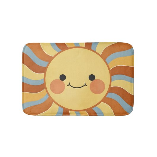 Cute Vintage Sunshine with Groovy Wavy Rays バスマット (正面)