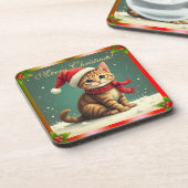 Cute Vintage Tabby Cat Christmas コースター (左側)