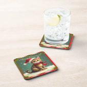 Cute Vintage Tabby Cat Christmas コースター (右側)
