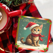 Cute Vintage Tabby Cat Christmas コースター