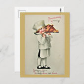 Cute Vintage Thanksgiving Greetings Turkey ポストカード (正面/裏面)