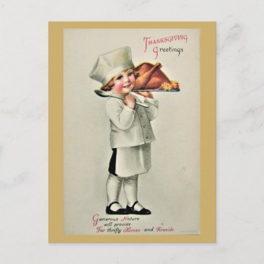 Cute Vintage Thanksgiving Greetings Turkey ポストカード (正面)