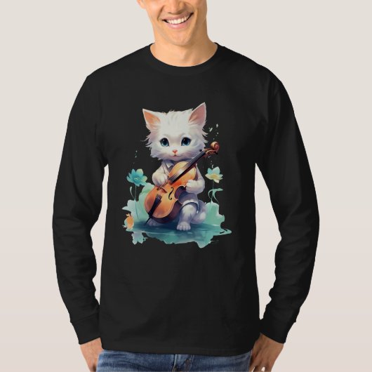 Cute Violinist Cat Violin Musician String Player W Tシャツ (正面)