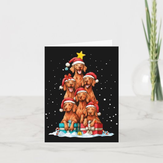 Cute Vizsla Viszla Dog Christmas Tree Xmas Hat カード (正面)
