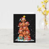 Cute Vizsla Viszla Dog Christmas Tree Xmas Hat カード (黄色い花)