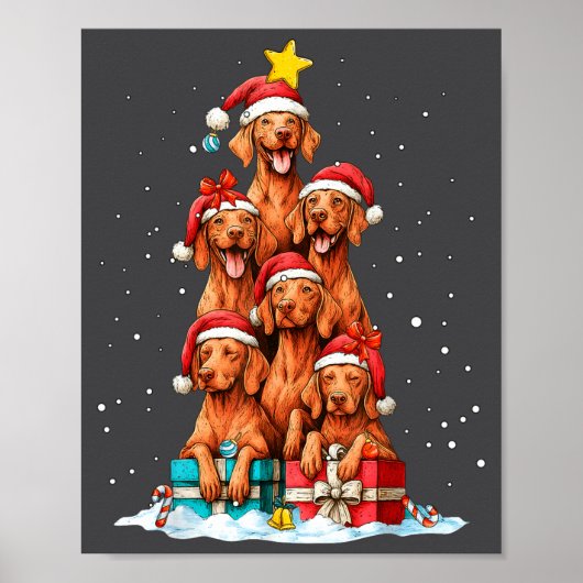 Cute Vizsla Viszla Dog Christmas Tree Xmas Hat  ポスター (正面)