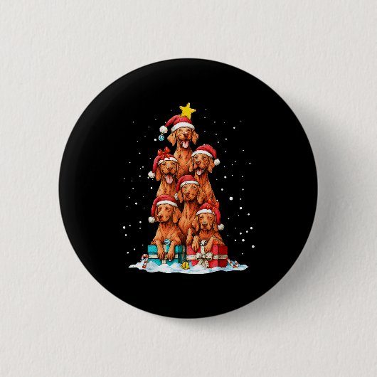 Cute Vizsla Viszla Dog Christmas Tree Xmas Hat  缶バッジ (正面)