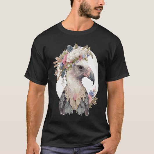 Cute Vulture Bird Flower Crown Floral Exotic Birds Tシャツ (正面)