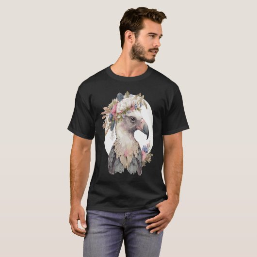 Cute Vulture Bird Flower Crown Floral Exotic Birds Tシャツ (正面フル)
