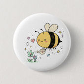 Cute Waggle Dance  Kawaii Bee Caregivers 缶バッジ (正面)