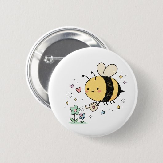 Cute Waggle Dance  Kawaii Bee Caregivers 缶バッジ (正面&裏面)