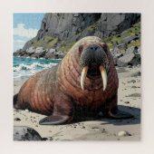 Cute Walrus on a Sandy Beach  ジグソーパズル (縦)