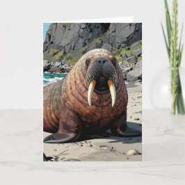 Cute Walrus on a Sandy Beach | Happy Birthday カード