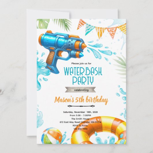Cute water gun theme invitation 招待状 (正面)
