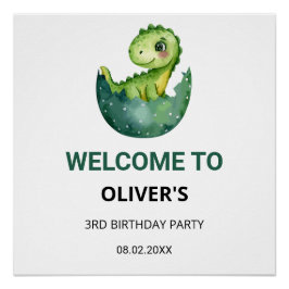 Cute Watercol Dinosaur Kids Birthday Party Welcome ポスター
