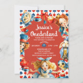 Cute Watercolor Alice in ONEDERLAND 1st Birthday 招待状 (正面)