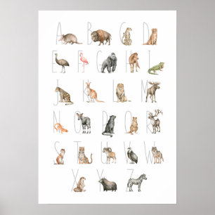 Cute Watercolor Animal Alphabet ポスター