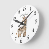 Cute Watercolor Animal Giraffe Nursery ラウンド壁時計 (傾斜)