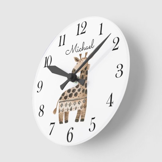 Cute Watercolor Animal Giraffe Nursery ラウンド壁時計 (傾斜)