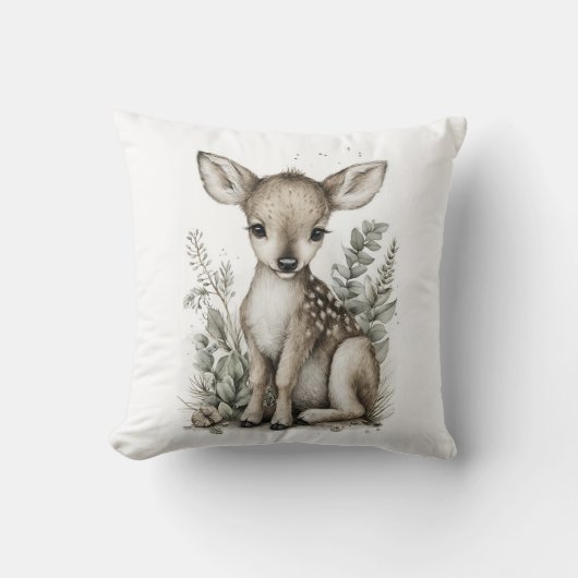 Cute Watercolor Baby Animals with Flowers クッション (正面)