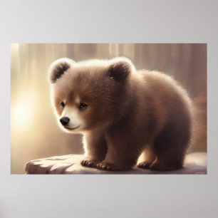 Cute watercolor baby bear cub poster ポスター