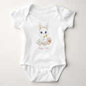 Cute Watercolor Baby Bunny & Pastel Easter Egg  ベビーボディスーツ (正面)