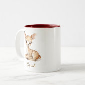Cute Watercolor Baby Deer Personalized Mug w. Name ツートーンマグカップ (正面左)