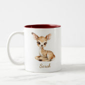 Cute Watercolor Baby Deer Personalized Mug w. Name ツートーンマグカップ (左)
