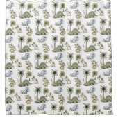 Cute Watercolor Baby Dinosaurs シャワーカーテン (正面)