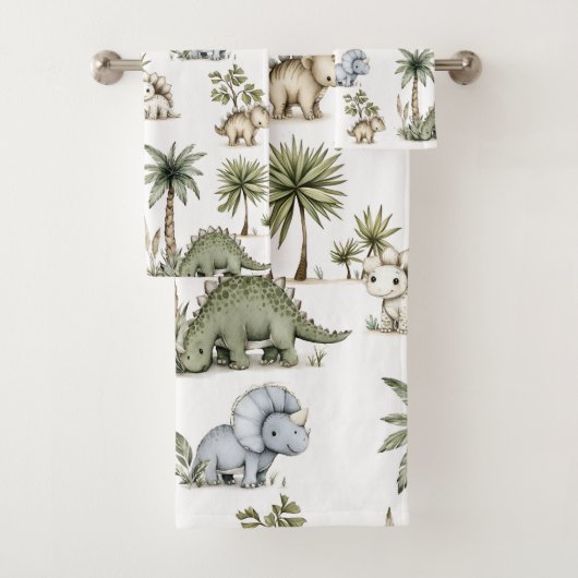 Cute Watercolor Baby Dinosaurs バスタオルセット (インサイチュ)