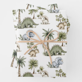 Cute Watercolor Baby Dinosaurs ラッピングペーパーシート