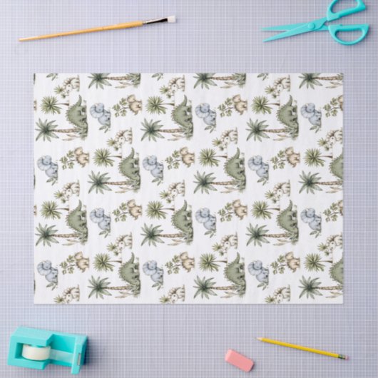 Cute Watercolor Baby Dinosaurs 薄葉紙 (クラフト)