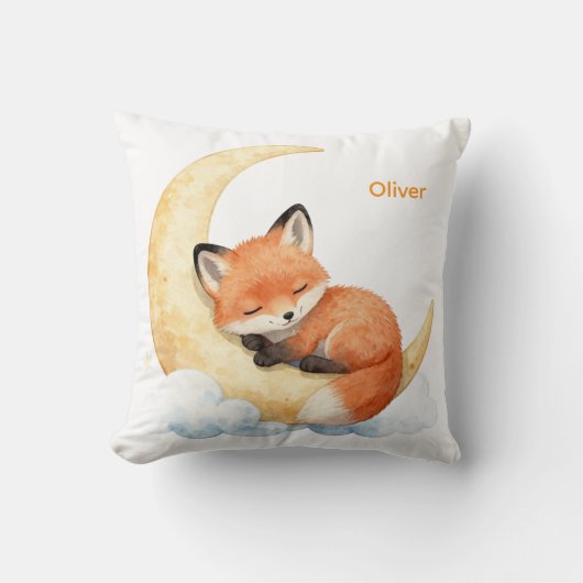 Cute Watercolor Baby Fox Personalized Name Nursery クッション (正面)