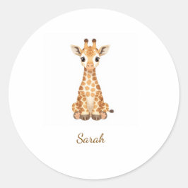 Cute Watercolor Baby Giraffe Personalized Sticker. ラウンドシール