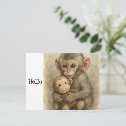Cute Watercolor Baby Monkey Greeting Card シーズンカード (スタンド正面)