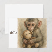 Cute Watercolor Baby Monkey Greeting Card シーズンカード (正面/裏面)
