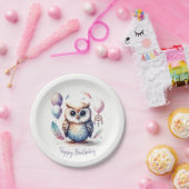 Cute Watercolor Baby Owl Balloons Birthday  ペーパープレート (パーティー)