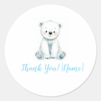 Cute Watercolor Baby Polar Bear Thank You Favor St ラウンドシール