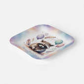 Cute Watercolor Baby Raccoon Balloons Birthday  ペーパープレート (傾斜あり)