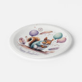 Cute Watercolor Baby Squirrel Balloons Birthday  ペーパープレート (アングル)